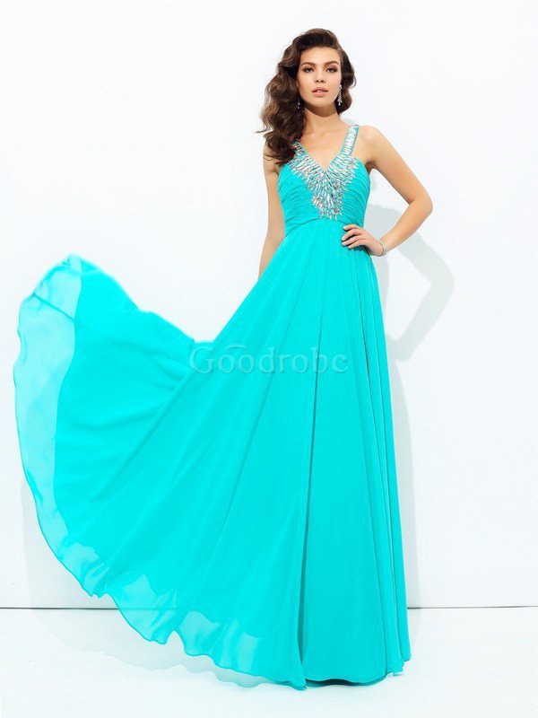 Robe de soirée longue fermeutre eclair en chiffon de princesse de col en v