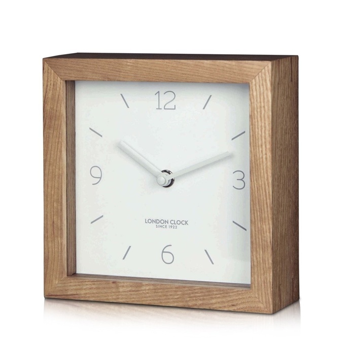London Clock Company 'Tid' Mantel Clock, White and Wood, 16cm x 16cm x 5cm