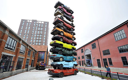CJWHO ™ (A sculpture made of 13 retired cars in 'Jiangcheng...) #wuhan #sculpture #design #cars #china #art #jiangcheng