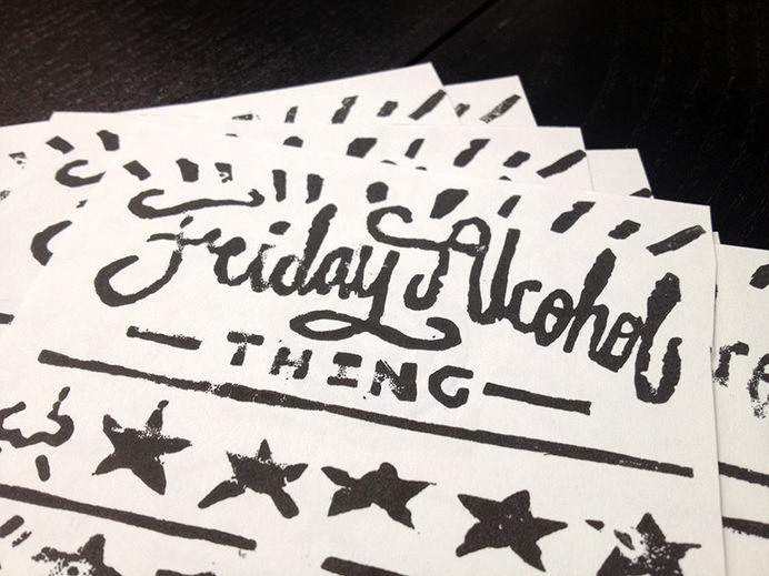 Friday Alcohol Celebration #print #ink #linocut #weekend