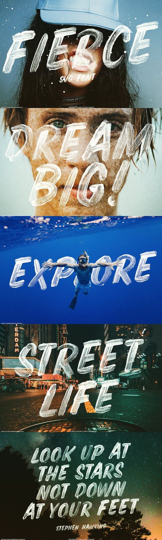 Fierce font an OpenType-SVG colour brush display type. It's a big and brash display font, with a slight punk attitude. Would be perfect for posters, packaging, advertising, headlines, branding, signage and anything where you want that urban look and feel. #font #typeface #opentype-svg #colour #type