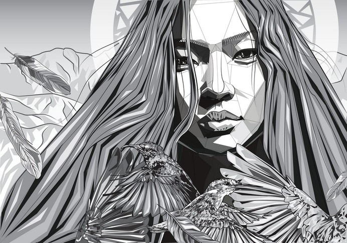 Eugenia Mandzhieva #model #feather #bird #digital #illustration #art #face