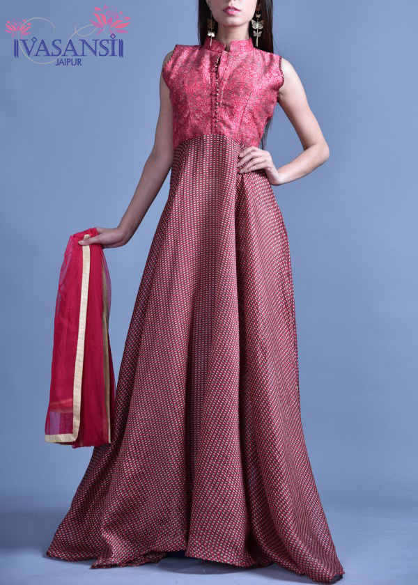 Vasansi Maroon Chanderi Anarkali Suit
