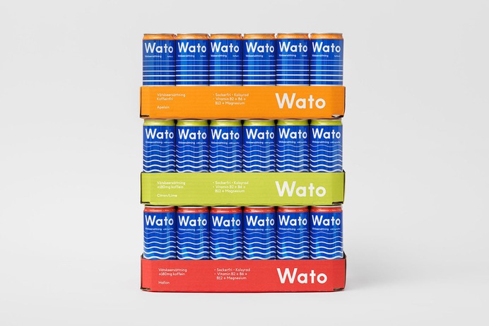 Wato Drink Packaging Design - Mindsparkle Mag Essen International designed the Packaging for Wato Drink. The keystone of the visual identity is a graphic pattern depicting the movement of water. #logo #packaging #identity #branding #design #color #photography #graphic #design #gallery #blog #project #mindsparkle #mag #beautiful #portfolio #designer