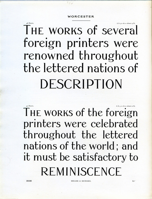 Miller and RIchard Worcester type specimen. #type #specimen #typography