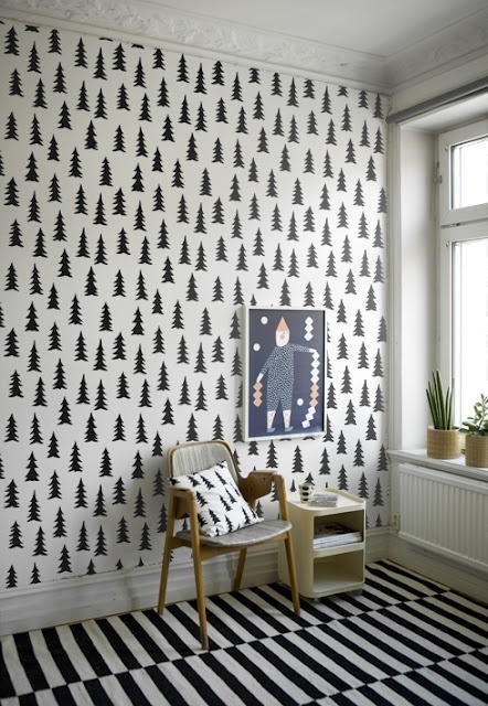 print n pattern: via Fine Little Day #interior #pattern #print #pillow #wallpaper #trees