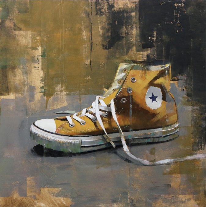 converse note in orange | oil on panel | 40 x 40 cm