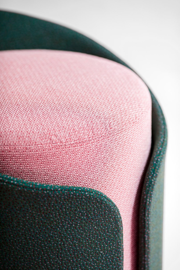 Cardigan furniture - Mindsparkle Mag Désormeaux/Carrette studio designed Cardigan furniture project. Borrowing codes from the world of fashion, Cardigan's designers dress a traditional geometric shape of a pouffe with a protective coat. #furniture #interior #design #color #photography #graphic #design #gallery #blog #project #mindsparkle #mag #beautiful #portfolio #designer