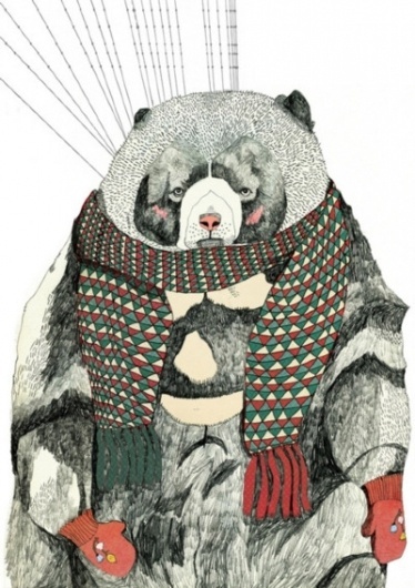 the foxhole #scarf #bears #illustration #gloves