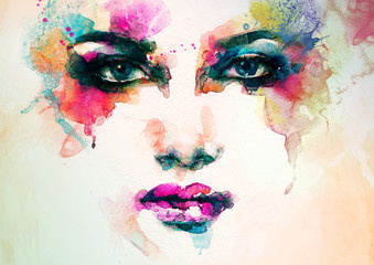 woman portrait .abstract watercolor .fashion background