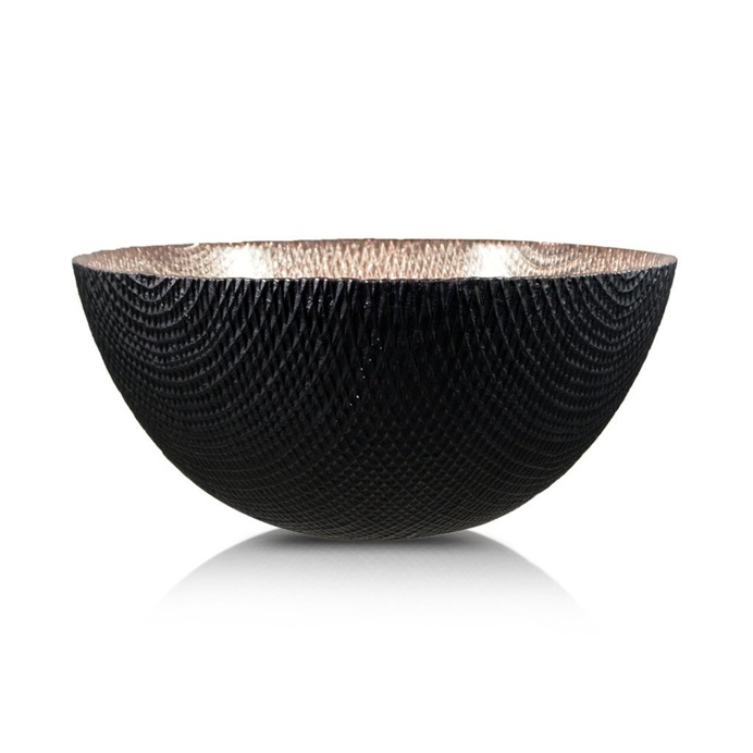 Round Deep Glass Copper And Black Bowl 19cm x 8cm
