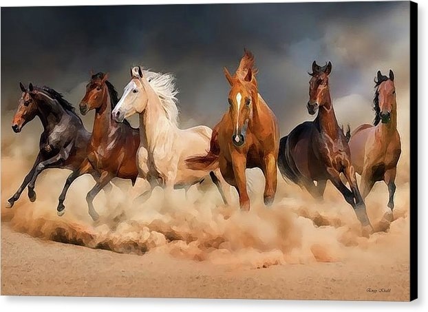 Gorgeous Horses Canvas Print featuring the digital art Horses Group by Engy Khalil