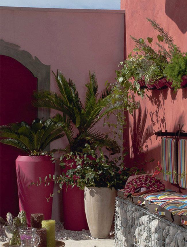 colorful outdoor space pots