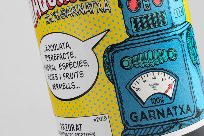 Maquinon, wine label by Estudio Maba #label #wine #bottle #comic #retro #color #robot