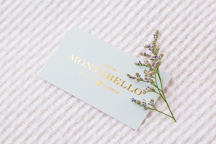 Hogar Montebello branding business card corporate design san pedro mexico mindpsarkle mag gold emboss print embossing printing pastel colors