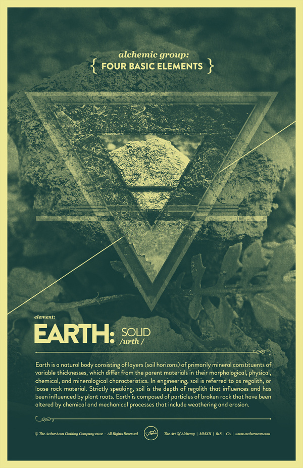 Vintage Series: Four Basic Elements by Raul Esquivel #print #design #graphic #earth #alchemy #triangle #layout #typography
