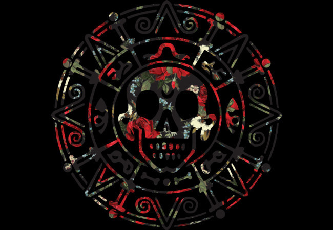 The classic Aztec symbol from Pirates of the Caribbean, with a floral print.