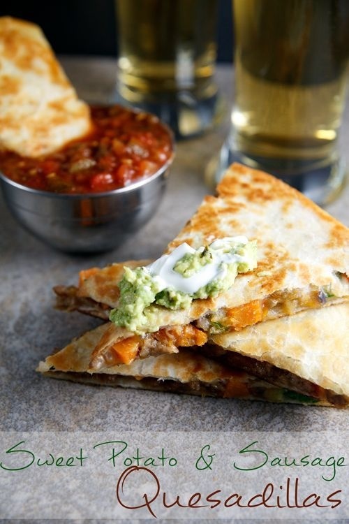 Sweet Potato and Sausage Quesadillas #potato