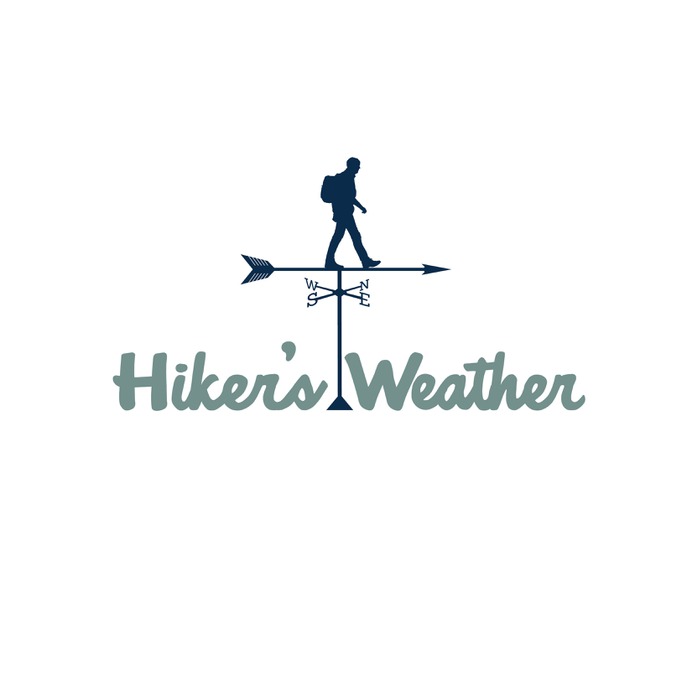 Hiker's Weather App logo design. A hiker and weathervane combine to create the perfect logo for a weather app.