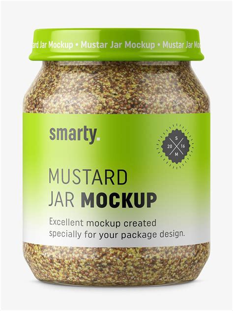 Change the label design by using smart layers. Old style mustard jar mockup - Smarty Mockups | Jar ...
