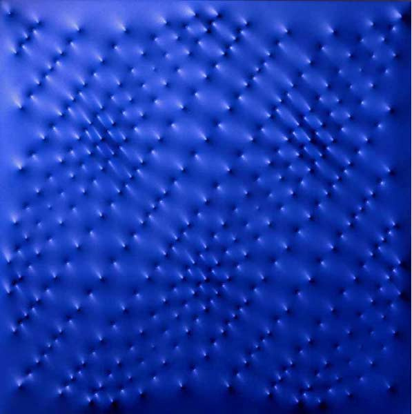 Enrico Castellani (Italian, b. 1930), Superficie blu [blue surface], 1997. Acrylic on canvas, 100 × 100 cm.