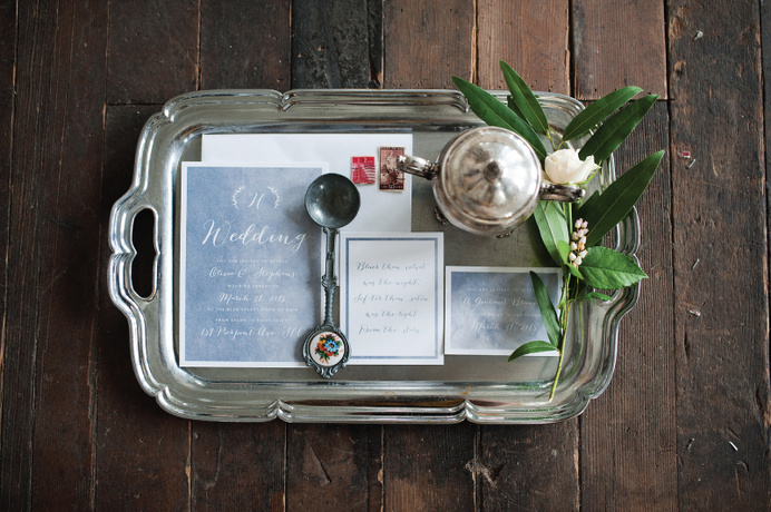 dusty blue invitation suite