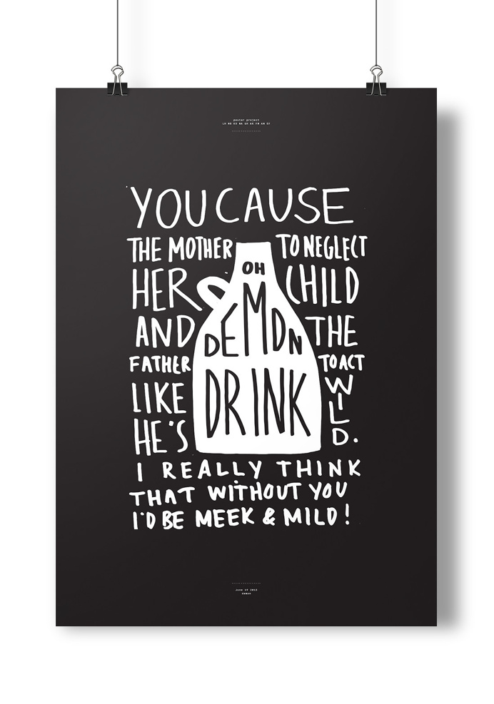 #drink #demon #black #white #typography