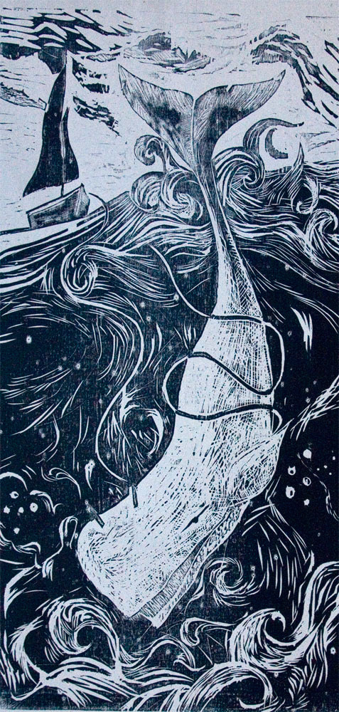 Moby Dick Woodblock Print