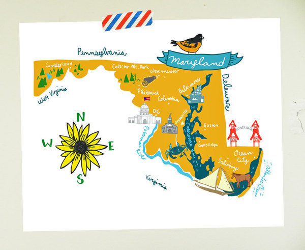 Maryland illustrated map10x8 #illustration #maps