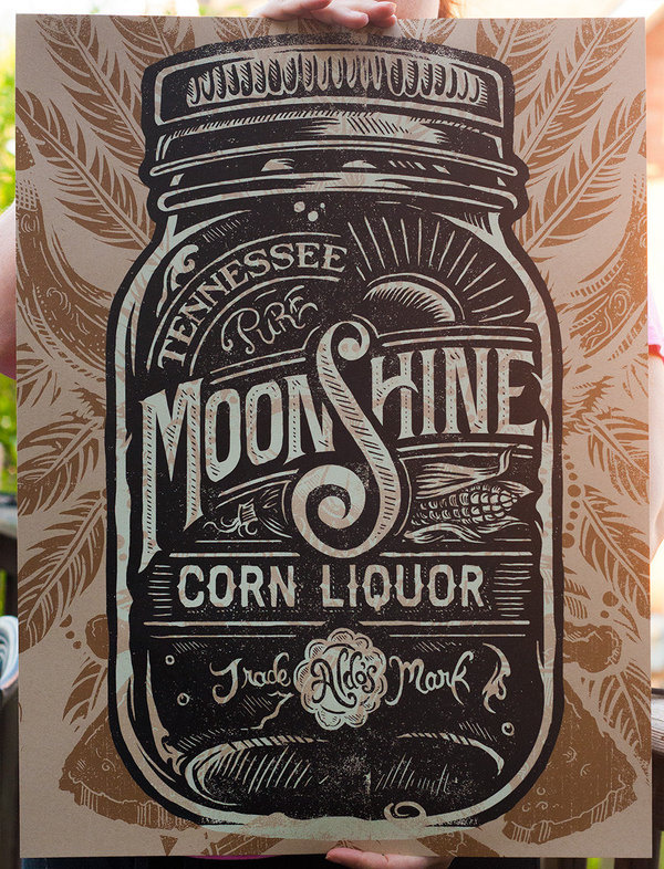 Aldo's Tennessee Moonshine Corn Liquor Screen printed Poster #type