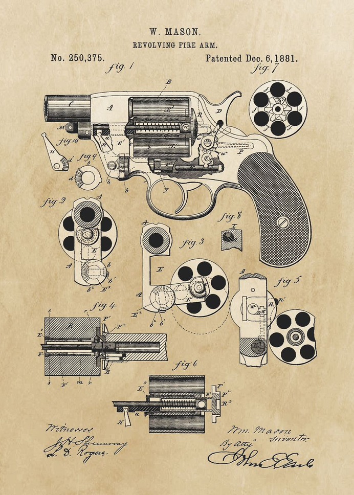 "Revolving Fire Arm" Poster Print on metal by Sam Kal