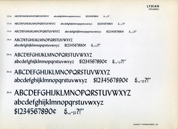 Specimen of Warren Chappell's Lydian font #type #specimen #typography