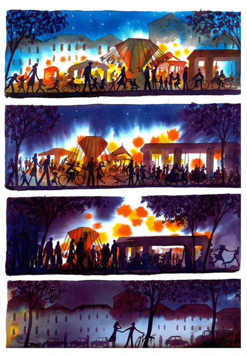 The River: Exploring the Inner Seasonality of Being Human in Gorgeous Watercolors by Italian Artist Alessandro Sanna | Brain Pickings #shadows #amusement #lights #park #illustration #watercolor