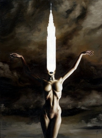 Indulgence 2 by *menton3 on deviantART #woman #sky #painting #darkk #chirch