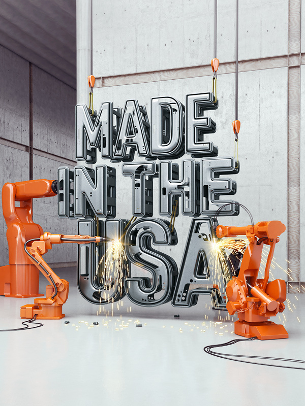 MADE IN THE USA cover illustration for Time on Behance #metal #type #machine #3d