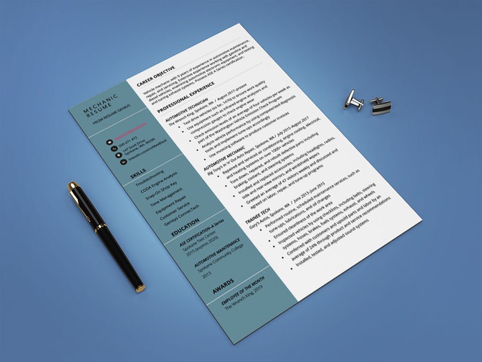 Free Mechanic CV/Resume Template with Clean Look