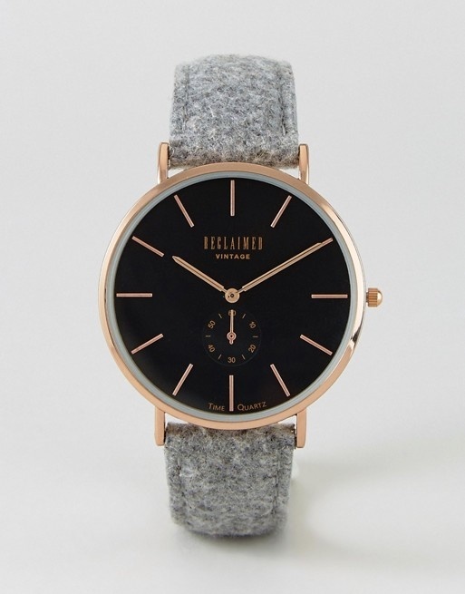 Reclaimed Vintage | Reclaimed Vintage Inspired – Graue Wollarmbanduhr mit Unteranzeiger – Exklusiv bei ASOS