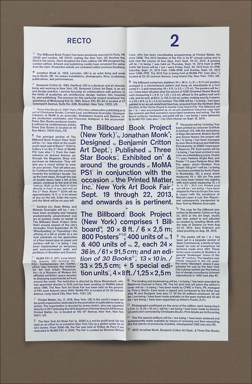Jonathan Monk - The Billboard Book Project (New York) 2013 | 6.9Design by Benjamin Critton, MFA 2011 #text