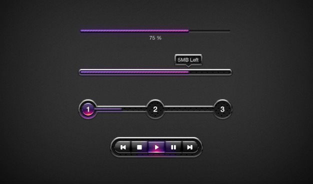 Dark ui elements Free Psd. See more inspiration related to Metal, Bar, Elements, Ui, Steps, Dark, Progress bar, Progress, Player, Horizontal and Controls on Freepik.
