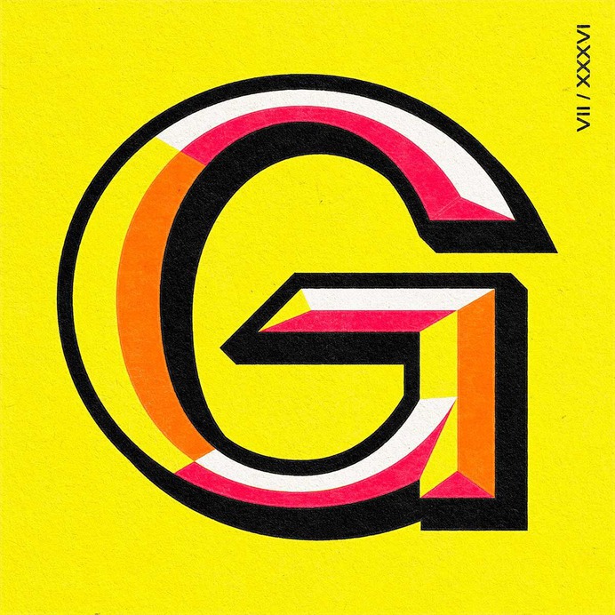 Louise Twizell - Typography - 36 Days of Type - 'G' Design #typography #type #custom #lettering #typedesign #design #36daysoftype #alphabet #serif #bevel #chisel #yellow #orange #pink #typographyg