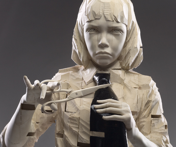 GEHARD DEMETZ #sculpture #boy #unhappy #scissors #cutting #tie