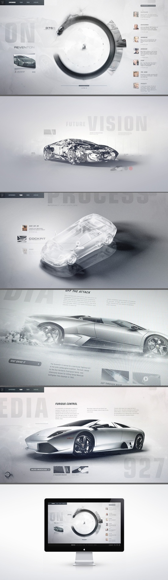 GI: Lamborghini Lineage / Interactive Concept Design for Automobili Lamborghini. A gestural touch screen interface invites enthusiasts to ex #site #auto