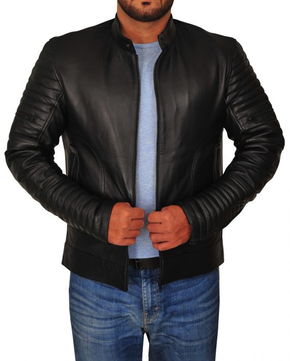 Men's Motorcycle Padded Design Leather Jacket (1) F-O