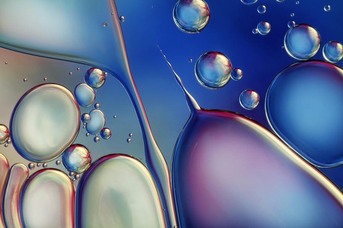 Oil Photograph - Midnight Blue Bubble Abstract by Sharon Johnstone