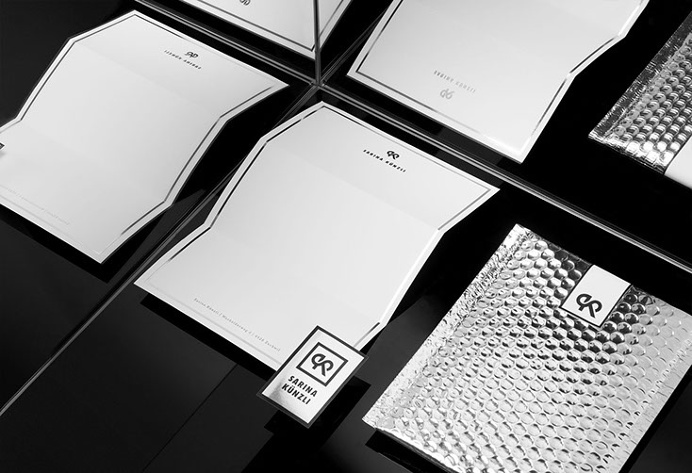 SARINA KUENZLI BRAND by orfeo lanz orfeolanz.ch #branding #black/white #mirror #logo #statonery #orfeolanz
