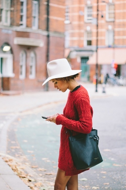 Likes | Tumblr #fashion #red pullover #white hat