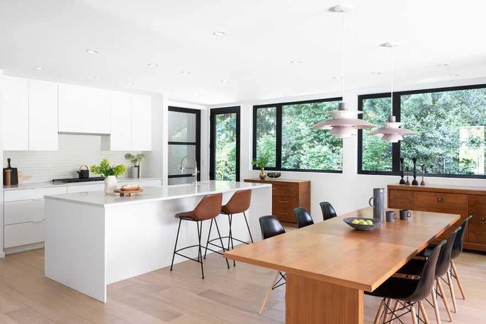 kitchen, Black Box House inspired by the surrounding coastal rainforest and mid-century design