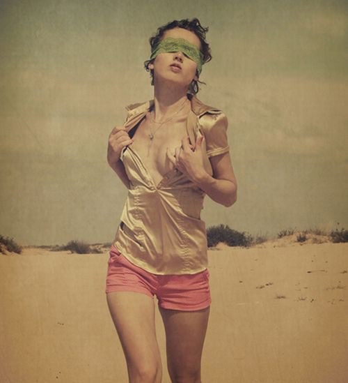 Blindfolded at the beach lychees:retrosexy