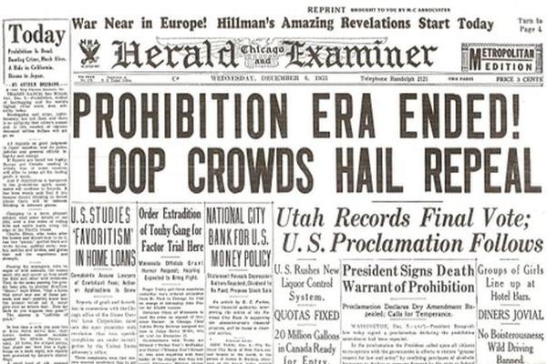 Prohibition was ended by the passage of the 21st Amendment to the U. S. Constitution on December 5. Ten days later, alcohol was legal again #beer #newspaper #vintage #prohibition