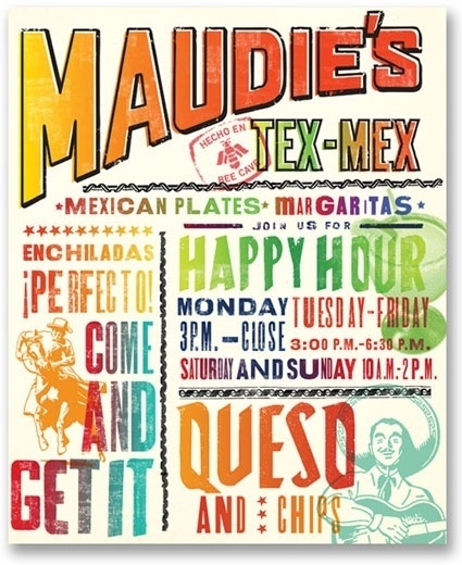 Maudies_menu_frontcover_EMBED.jpg 425×520 pixels #mex #menu #tex #identity #maudies #pentagram #typography